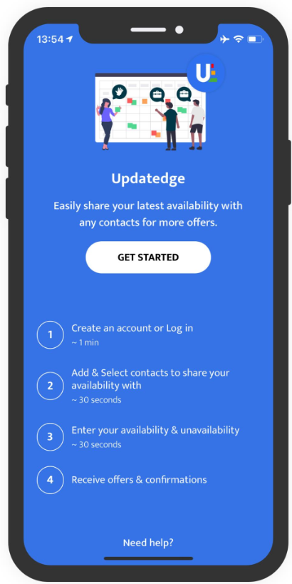 Updatedge Mobile App Share you availability instantly