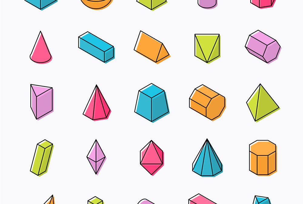 set of 3D geometric shapes with isometric views